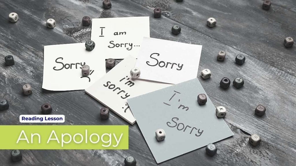 Learn English online for free- apology email reading lessons cover