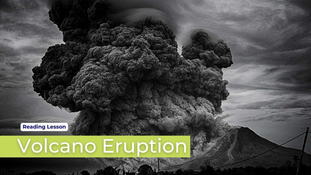 Learn English online for free - volcano eruption reading lesson cover